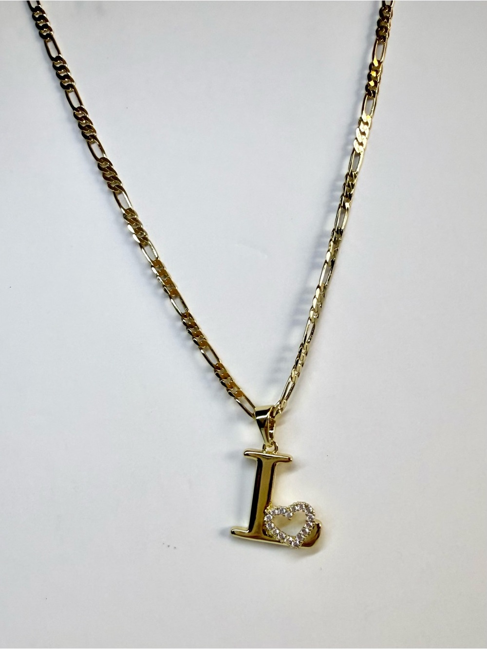 Initial 'L' Necklace with Crystal Heart Pendant
